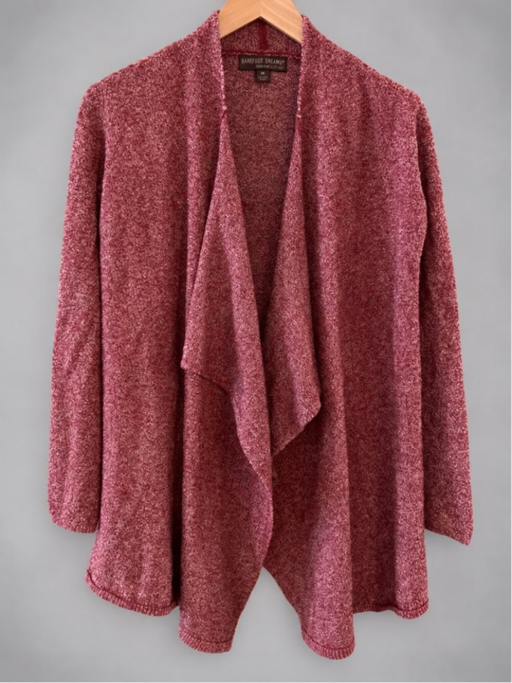 Barefoot Dreams Bamboo Chic Lite Red Calypso Draped Cardigan S/M